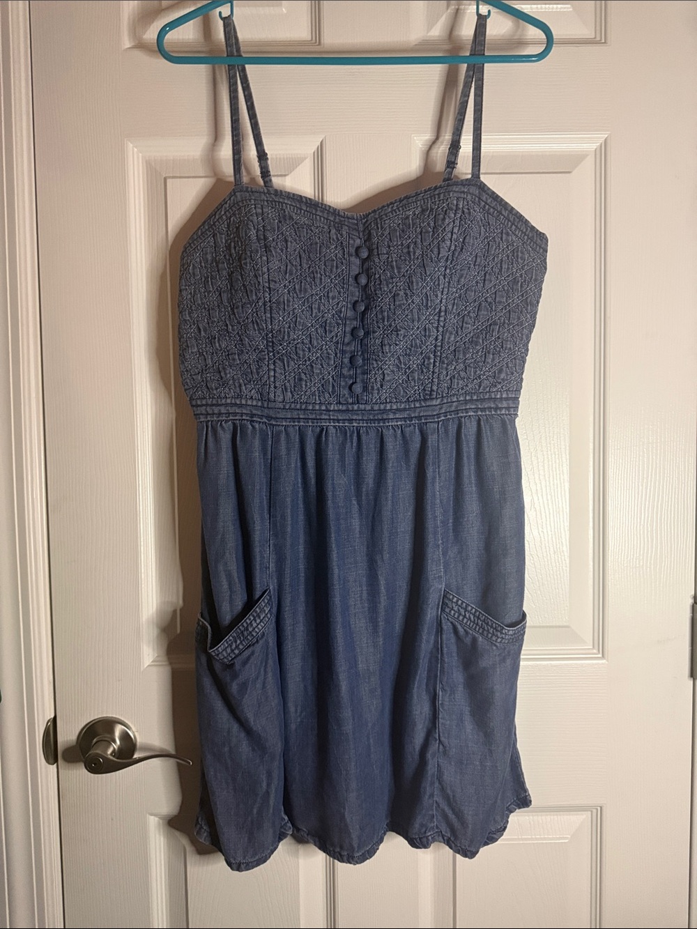 American Eagle Outfitters Blue Chambray Spaghetti Strap Dress